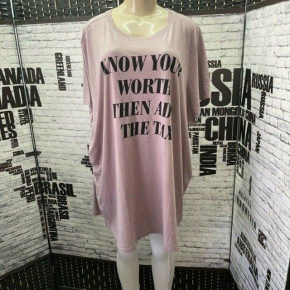 Torrid Tops - Torrid Plus Lilac Rose Know Your Worth Slogan Crew Neck Short Sleeve Tee